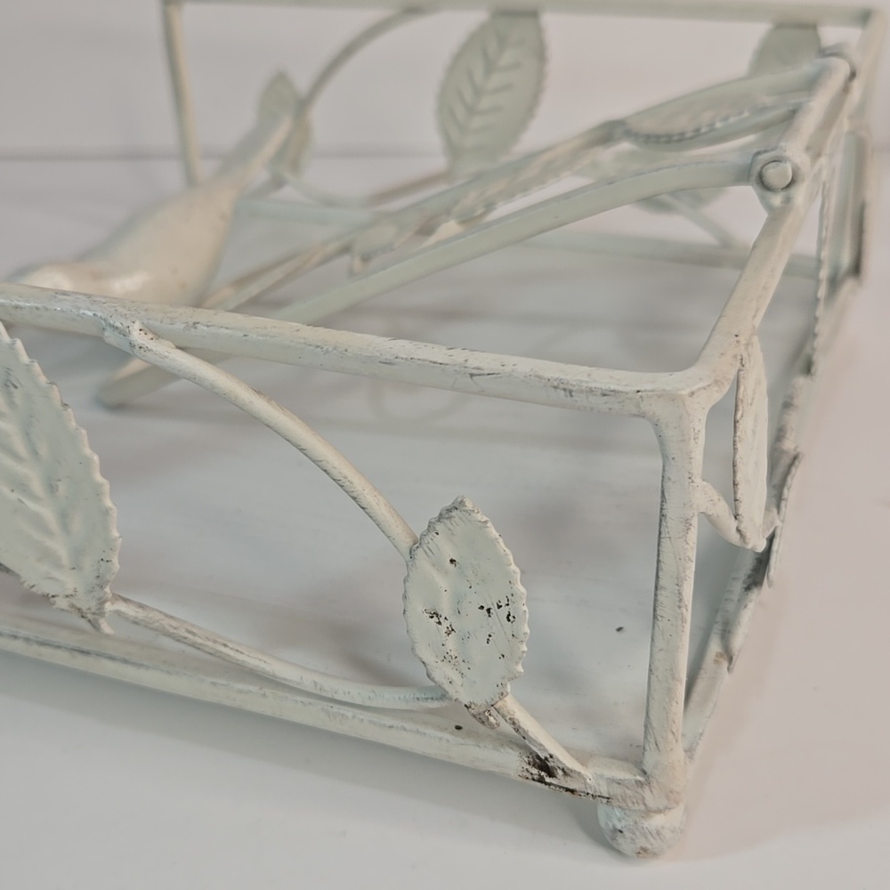 Shabby Chic Cottage Cream/Off White Metal Napkin Holder with Bird Vine Design - Picture 11 of 11